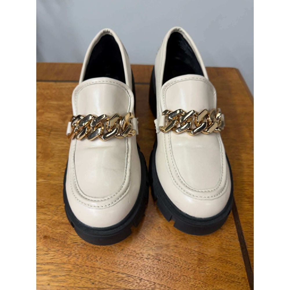 Madden Girl Womens 8M Hoxtonn Bone Cream Lug Chunky Platform Sole Chain Loafers‎